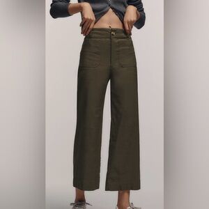 Anthropologie Olive Green Wide-Leg Crop Utility Pants